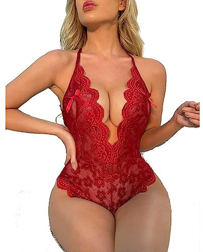 NewBull Lace Bodysuit with Heart Decoration (as8, alpha, m, regular, regular, Dark red)