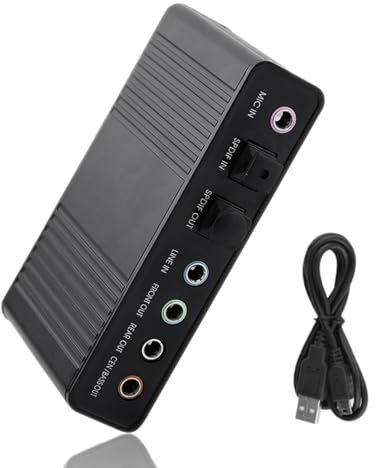 Agatige Carte Son Audio, Carte Son Externe USB 2.0 6 Canaux 5.1 Surround Optique S/PDIF Adaptateur De Carte Son Audio pour PC Portable Enregistrement Compatible avec Windows 10/8/7/XP
