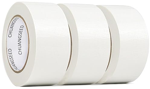 CHUANGSEED Lot de 3 rubans adhésifs en toile resistant blanc 210 mic x 50 mm x 27,4m, gaffer large blanc,ruban adhésif americain de réparation d'étanchéité,heavy duty duct tape white,fixation
