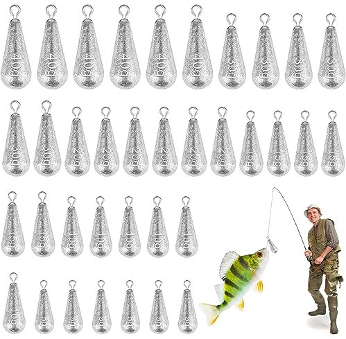 Fzyisw 720g/36 Stück Tropfenform Angelgewichte Kit, Blei Angeln Set, Birnenblei Angeln, Angelblei Set, Grundblei Angeln für Das Angeln im Freien 5g/10g/15g/20g/30g/40g