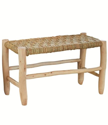 Home Maison - Banc marocain doum tressage Central Bois Naturel 80 x 35 x 35 cm