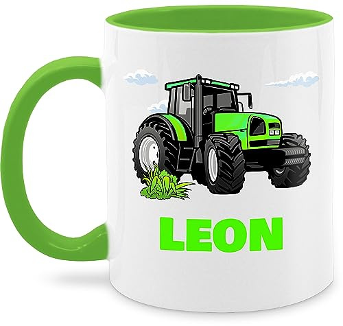 Tasse Tassen 325ml - Geschenk Traktor mit Name personalisiert I Trecker Fan I Zugmaschine I Bulldog I Schlepper - 325 ml - Hellgrün - kinder geschenkideen für landwirte traktoren tractor