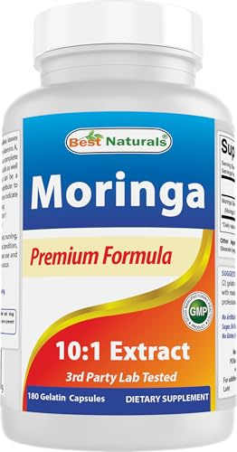 Best Naturals Moringa Extract 10:1 1500mg per Serving - 180 Capsules - Superfood Nutrients for Healthy Wellbeing