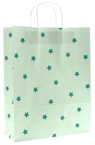 Rotim.nl 50x Papiertüten Stars A3 - Papiertragetaschen - 32x12x41cm, Grün, Muster/Multicolour, Umweltfreundlich, Wegwerfbar, Papiertragetaschen