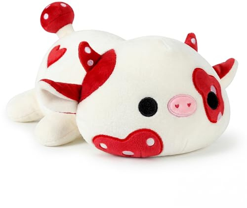 Shownicer - Peluche a forma di mucca, cuscino di peluche, motivo: mucca da latte, fungo, cuscino decorativo, regalo per bambini e bambine, 12+ anni (rosso, 30 cm)
