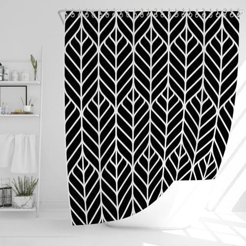 JJ PRIME - Duschvorhang 180x180 | Duschvorhang Anti Schimmel | Duschvorhang Badewanne | Shower Curtain | Bad Vorhang | Duschvorhang Schwarz - Duschvorhang Für Badewanne (Schwarz Abstrakt)