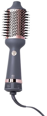 Hairitage Volumizing One Step Blow Dry Brush + Hair Dryer for Curling + Straightening - Ceramic Tourmaline Blowout Brush + Volumizer - Hair Styler for Smooth Shiny, Frizz-Free Styles - Matte Grey