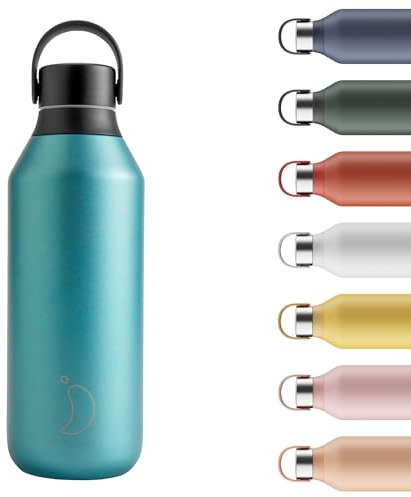 Chilly's Series 2 Trinkflasche - Isolierflasche aus Edelstahl mit Soft-Touch-Kragen & Trageschlaufe - Thermoflasche für heiße & kalte Getränke - Auslaufsicher, kein Schwitzen - Atlantis, 500ml