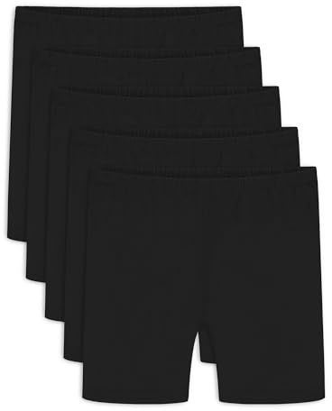 Auranso 5 Pack Black Girls Cycling Shorts Cotton Kids Childrens Dance Shorts Summer PE School Sports Shorts Leggings, Black, 7-8 Years