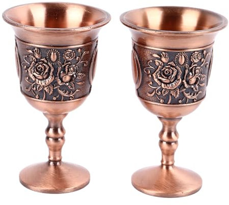 Kelch-Weinkelch, 2 Stück, Mini-Kelch, Retro-Kelch, Kelchbecher Im Europäischen Stil, Vintage-Gravur, Blumen-Weingläser Für Die Hausbar(Bronze)