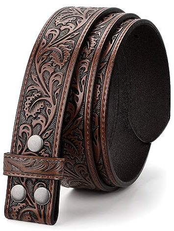 LEACOOLKEY Western Gürtelriemen für Männer ohne Schnalle 3.8cm breit floral graviert geprägter Ledergürtelriemen