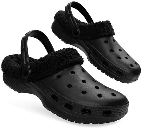 CityComfort Herren Clogs mit Fleecefutter, Warme und Bequeme Hausschuhe – Geschenke für Männer (Schwarz,44 EU)