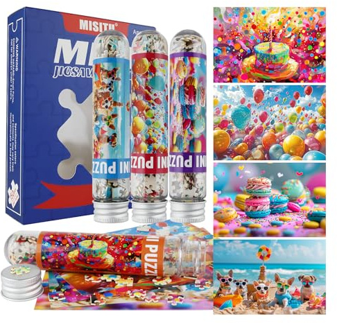 MISITU 4er-Pack Mini Puzzles mit 150 Teile für Erwachsene Bunter Geburtstag Party Reisepuzzle als Heimdekoration