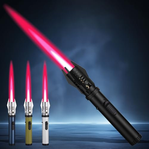 Mechero de Gas Butano, SOARFLY Antorcha Butano Encendedor con Cerradura de Seguridad y Llama Ajustable, Soplete de Cocina para Encender Velas, Barbacoa, Camping, Chimenea, Sin Gas Butano, Negro