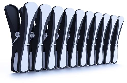 Clothes Pegs for Washing Line – 48 Pack Black & White Soft Grip Laundry Pegs with Contoured Soft Pad Design | Non-Slip & Gentle on Fabrics | Extra Strong Metal Spring, Weatherproof & Rust-Resistant