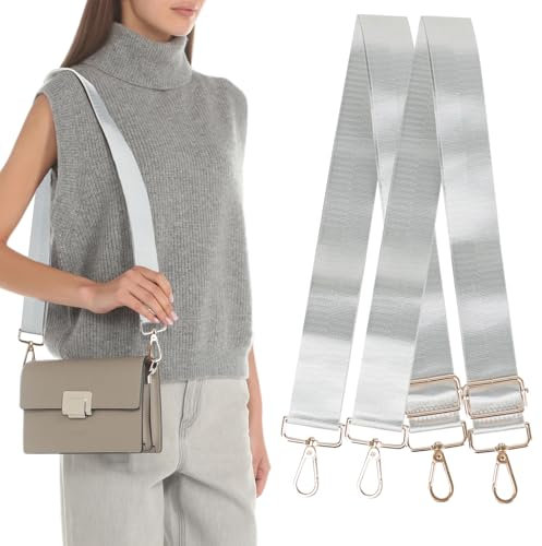 GOZINA 2 Pcs Schultergurt für Taschen, Taschengurt Schwarz Silber Verstellbare, Breiter Taschengurte Zum Wechseln, 3.5cm Breit Nylon Handtaschen Gurt (Silber)