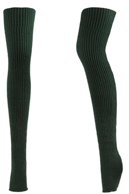 BrightGlow Overknee strumpor stickade benvärmare lår höga strumpor vinter benvärmare strumpa knästrumpor långa damstrumpor overknee strumpor för fitness, Mörkgrön, one size