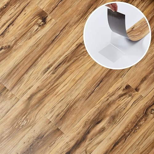 Self Adhesive Floor Planks - 10 Pack Cover 14.96 sq ft / 1.39 sqm - Vinyl Flooring Set - Peel and Stick Tiles - 36x5.98 in (91.4x15.2cm) - Vinyl Floor Tiles - Brown Sandalwood Glow Design