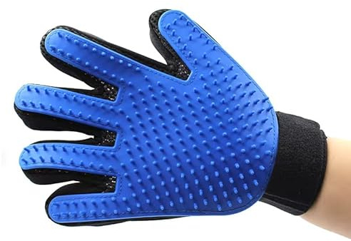 JoeJessi Tierhaarbürste Handschuh – Blau-Schwarz, 1 Stück, Beidseitig verwendbar – Fellpflegehandschuh mit Noppen für Katzen & Hunde mit kurzem Fell – Massagehandschuh zur sanften Haarentfernung