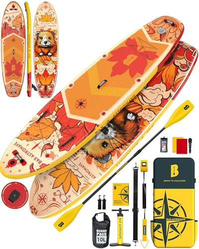 BAX ASTRONAVE Stand Up Paddling Board,335x88x15 Extra Breit Sup Board,Paddle Board Zubehör Con Cam Halterung,Verstellbares Paddel,Finnen,für 2 Personen,bis 200 kg belastba (Rot)