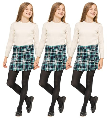 Klassiska tights för flickor – mjuk bomullsblandning, ogenomskinlig, vardagskläder och tillfällen – barntights i beige, vit, svart, babyrosa – 3-pack (storlekar 2-13 år), Svart – 3-pack, 11-12 Years