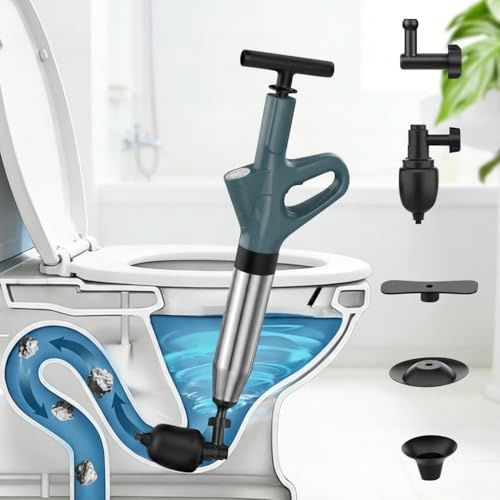 Rohrreiniger Druckluft Abflussreiniger Pumpe mit Drucklufttechnologie Der Pömpel Toilette für rohrfrei Ergebnisse mit Luftkompressions-System, integrierter Druckanzeige und 4 Saugnäpfen Dunkelgrün