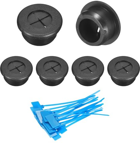 sourcing map 6Pcs Cable Cord Grommet, 13/16(20mm) Rubber Desk Grommets Wire Pass Through Hole Cover with Marked Cable Ties for Home Office Cable Wire Protection, Black