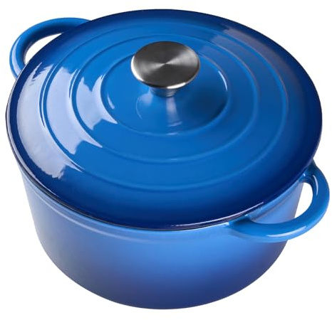 Warmiehomy Enamelled Cast Iron Pot with Lid,Blue 5L Non Stick Deep Dutch Oven for Bread Baking,Cast Iron Casserole Dish with Lids for Induction and Oven Safe,26cm