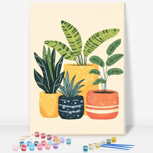Paint by Numbers for Adults with Frame, Plants Painting Kit, 8x12 Inch | DIY Acrylic Painting Craft for Beginners, Relaxing Stress Relief Craft, Botanical Wall Decor, Plant Home Decor, Gift Idea