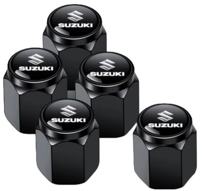 Car Tyre Valve Caps With Car Logo for Suzuki Kizashi,Metal With Rubber Gasket for Air Leakage Tyre Dust Caps Stem Covers Anti-skid Textured Design Stylish Durable,Black