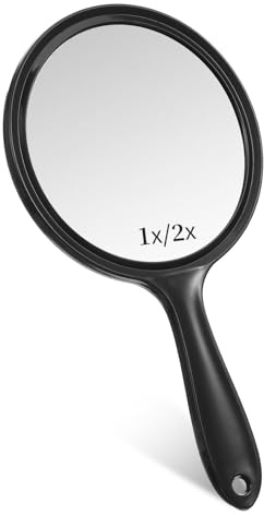Handspiegel mit Griff, Doppelseitiger Handspiegel 1X/2X Vergrößerung Spiegel, Kosmetikspiegel Schminkspiegel, Tragbarer Reisespiegel für Make-up, Mehrzweck Spiegel Runde Form für Damen Tägliche