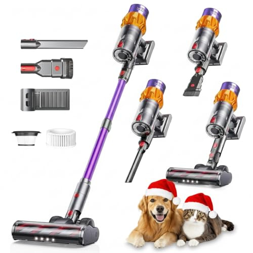Ritzyo Cordless Vacuum Cleaners-48 KPa/580W with Upto 90Mins Runtime | Stick Vacuum Cleaner with 2 Hepa Filters-Wall Mounted-Touchscreen-Anti-Tangle Brush (Purple)