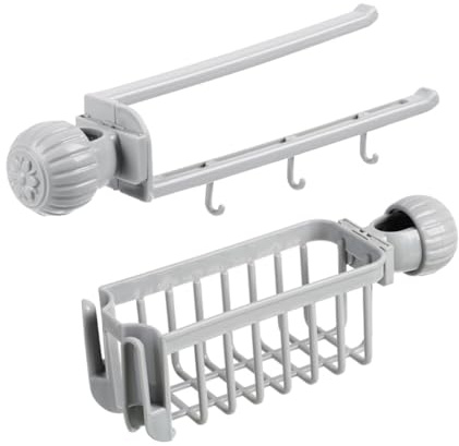 BAZEITFLOW 2 Piezas Soporte para Esponja y Bayeta de Fregadero Cocina Estante Escurridor Resistente Abs Fácil Instalación sin Taladro Gris Moderno