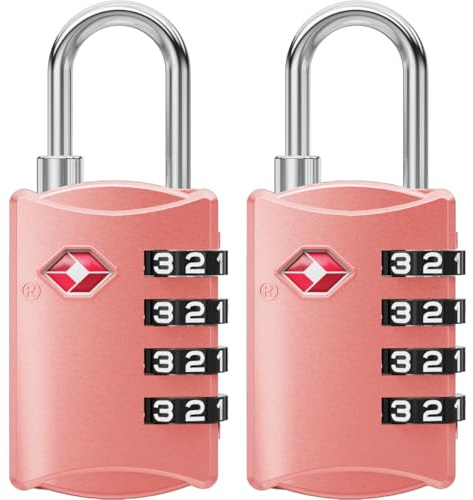 NOVLOCK TSA-godkänt bagagelås med 4-siffrig kod – kompatibelt för USA-resor – reselås för resväskor, ryggsäckar och handbagage – 2-pack, rosa