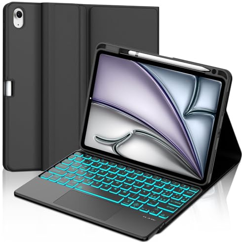 IVEOPPE Tastiera iPad Air 11 M4 2026/M3 2025/M2 2024 con Touchpad, Cover Tastiera Retroilluminata Trackpad Italiano QWERTY Bluetooth Staccabile iPad Air 11 Pollici 2024/2025/2026, Nero