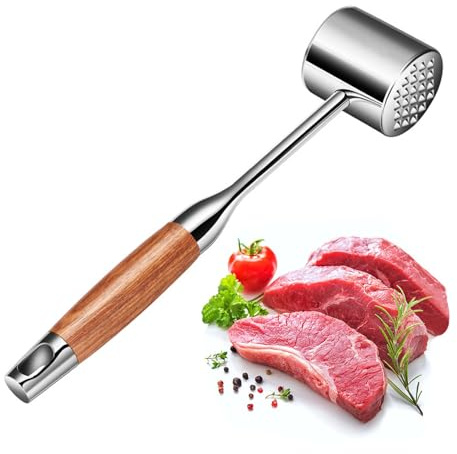 Doppelseitiger Fleischklopfer mit Holzgriff Fleischhammer aus Edelstahl