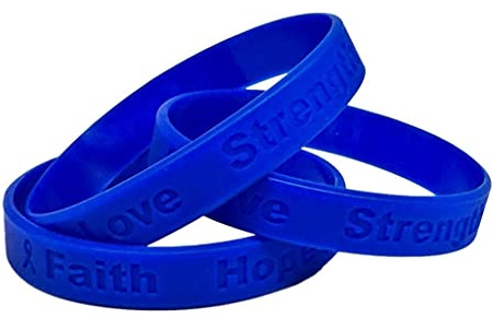 25 Colon Cancer Awareness Blue Ribbon Bracelets 100% Medical Grade Silicone Bracelet - Latex and Toxin Free - (25 Bracelets)