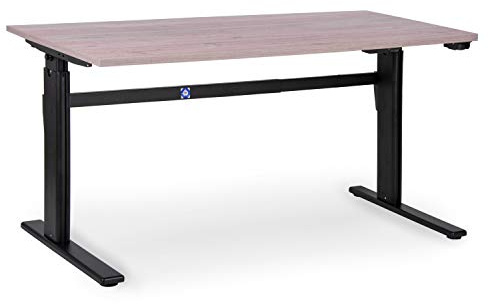 goodsforbusiness GmbH Elektrisch höhenverstellbarer Schreibtisch, Arbeitstisch u. Produktionstisch Eiche modern 160 x 80 cm, Tischgestell Alu schwarz höhenverstellbar von 700-1.170 mm