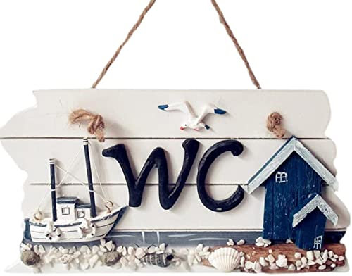 LATRAT Cartello decorativo per porta del WC, cartello in legno intagliato a mano, da appendere