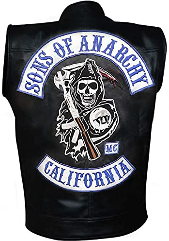 Aksah Fashion Chaleco de cuero negro para motociclista Highway para hombre, Piel., XL