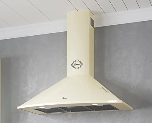GURARI Wandhaube GCH C 046 BG 9, Dunstabzugshaube 90 cm Creme | Sehr Saugstark 1000 m³/h Motor | Abzugshaube in klassischer Bauweise | Dunstabzugshaube Umluft oder Abluft
