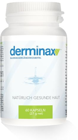 Derminax Ergänzung gegen Hautunreinheiten, Akne, Pickel 60 Kapseln - Natürliche Inhaltsstoffe mit Zink, Vitamine C, E und B2