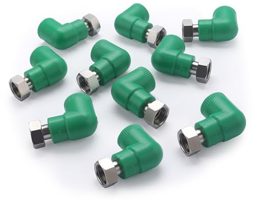 Codo PPR con tuerca loca rosca hembra 1/2 – Ø20 mm x10 unidades | Ideal para uniones desmontables en ángulo | Resistente, estanco y fácil de instalar por termofusión | QUICK PLOMBERIE