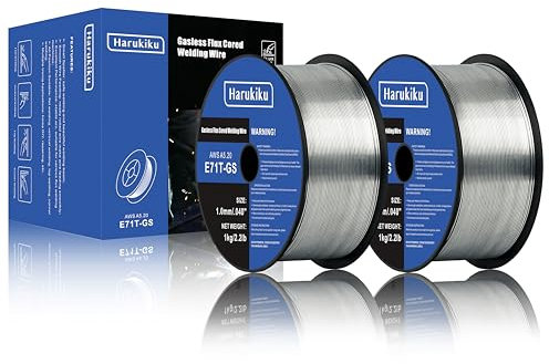 HARUKIKU Fil Fourré Sans Gaz 1.0mm 1KG - Bobine E71T-GS pour Poste à Souder MIG, Soudage Semi-Auto Polyvalent (2 Boîte)