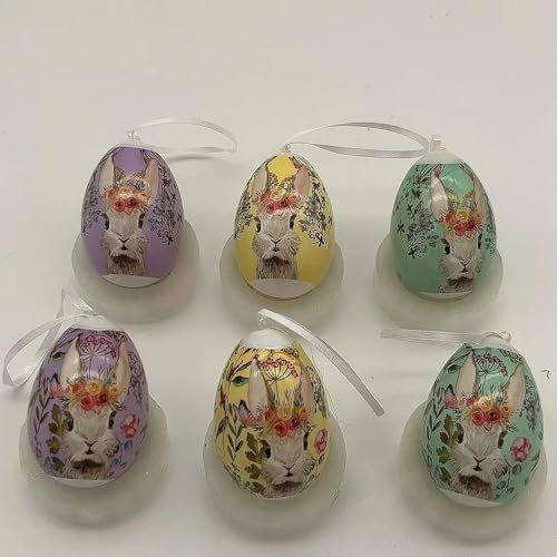 FZBANG 6CM 6PCS Easter Eggs Happy Easter Party Decorations for Home Colorful Bunny Bird Egg Hanging Ornament DIY Craft Kids Gifts Toy