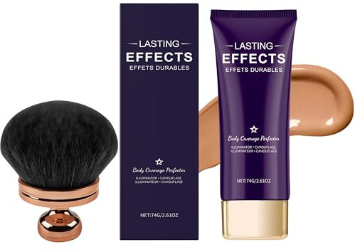 Body Coverage Perfector für Bein, All Over Complexion Perfector, Tattoo Abdeckung Wasserfest, Flawless Bein Körper Narbe Make Up, Bein Make Up Wasserfest (Dunkel mit Bürste, 74g)
