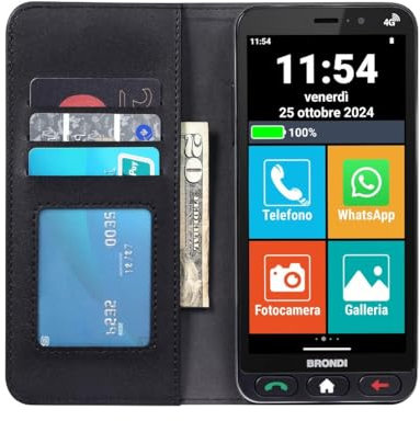 Brondi AMICO VERO 4G (NERO) + FLIP COVER - SMARTPHONE PER ANZIANI