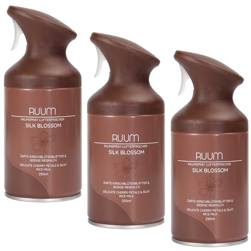 RUUM Raumspray Silk Blossom, 250 ml, 3er-Pack | Raumduft Spray für Wohnräume, gezielt dosierbar, seidig-zarter Blütenduft