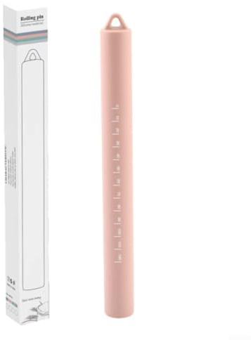 Rodillo de cocina con acero inoxidable envuelto en silicona para masa suave, fondant y pizza, herramienta antiadherente para hornear (rojo claro)