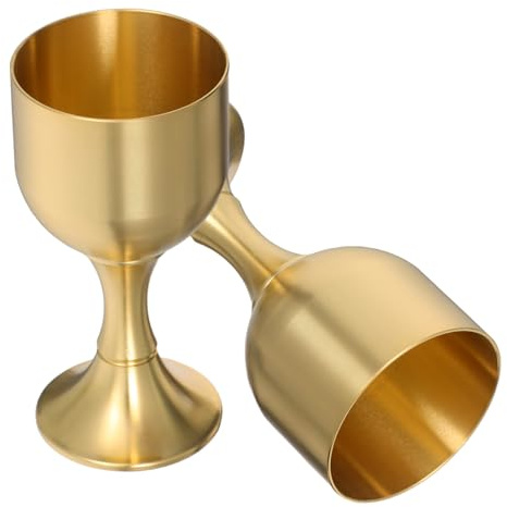 FIXOSHEE Calici in Ottone Dorato 2 Pezzi Calice da Cerimonia Piccolo Stelo Ergonomico per Comunione Matrimonio e Uso Religioso Bicchieri da Vino Vintage per Banchetti e Rituali